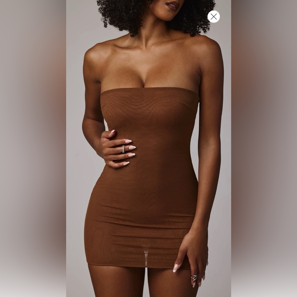 Oh Polly Soft Mesh Mini Slip Dress in Mocha size US 6